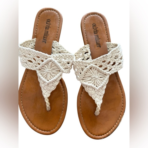 Olivia Miller Women's Tan and Cream Sandals - Picture 1 of 4